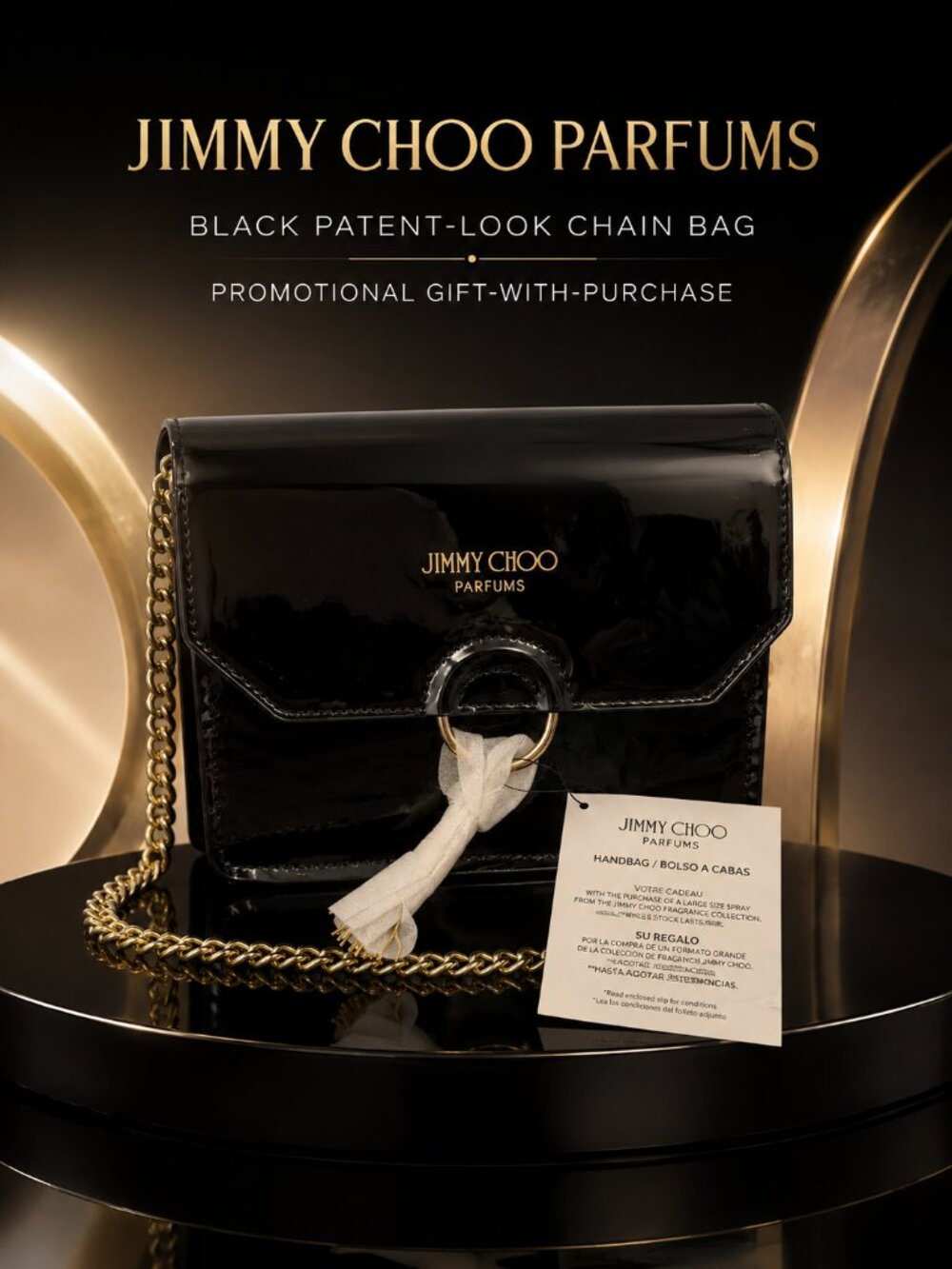 Jimmy Choo Parfums Black Patent-Look Chain Crossbody Bag NWT GWP